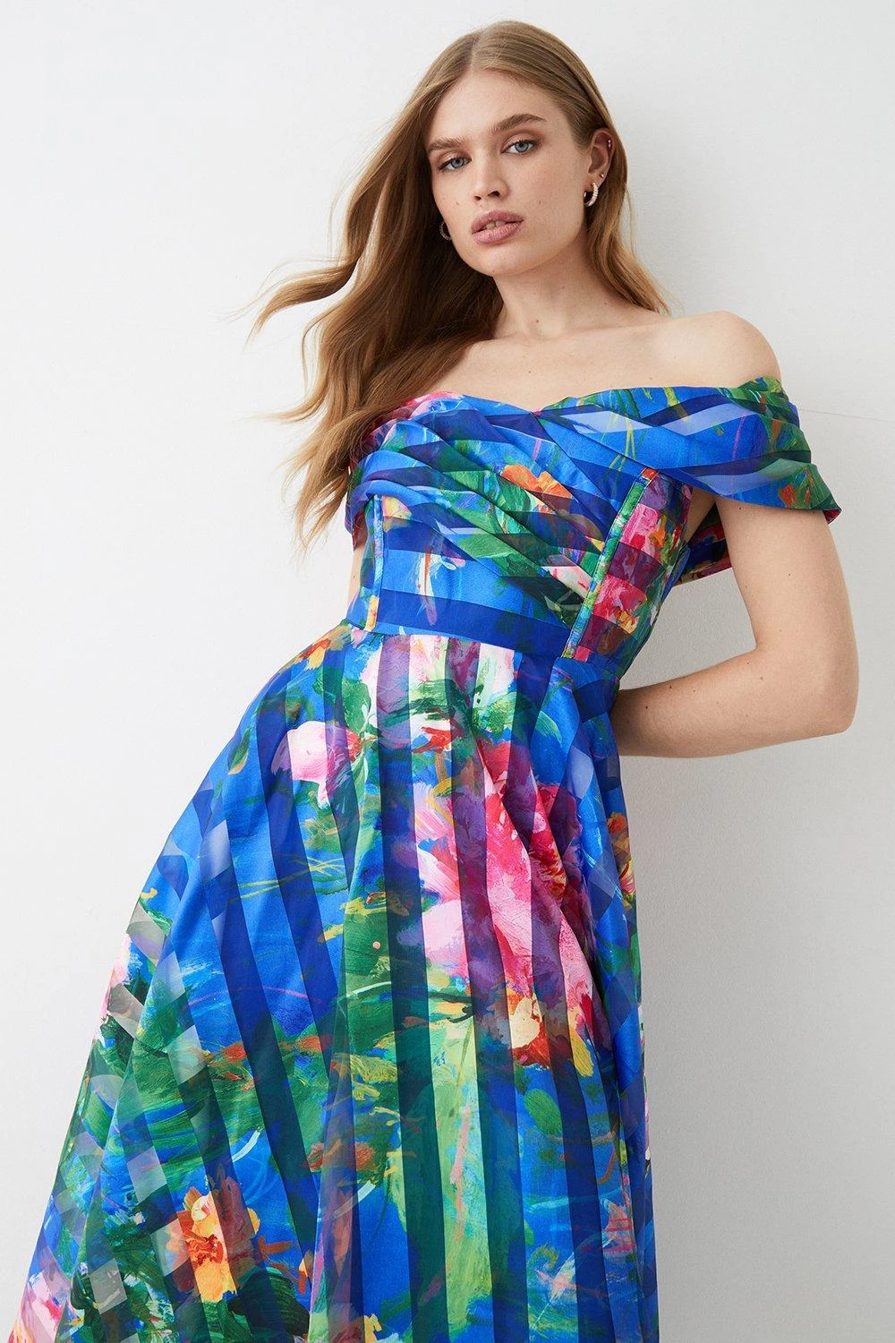 Coast Stripe Organza Pleated Top Midi Dress 4 Coast Stripe Organza Pleated Top Midi Dress - Image 2