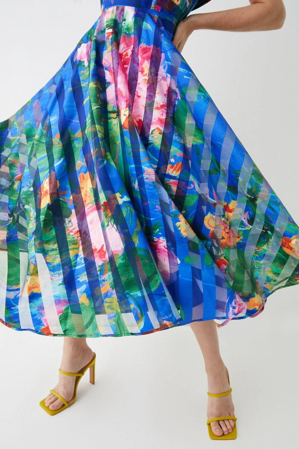 Coast Stripe Organza Pleated Top Midi Dress 6 Coast Stripe Organza Pleated Top Midi Dress - Image 4