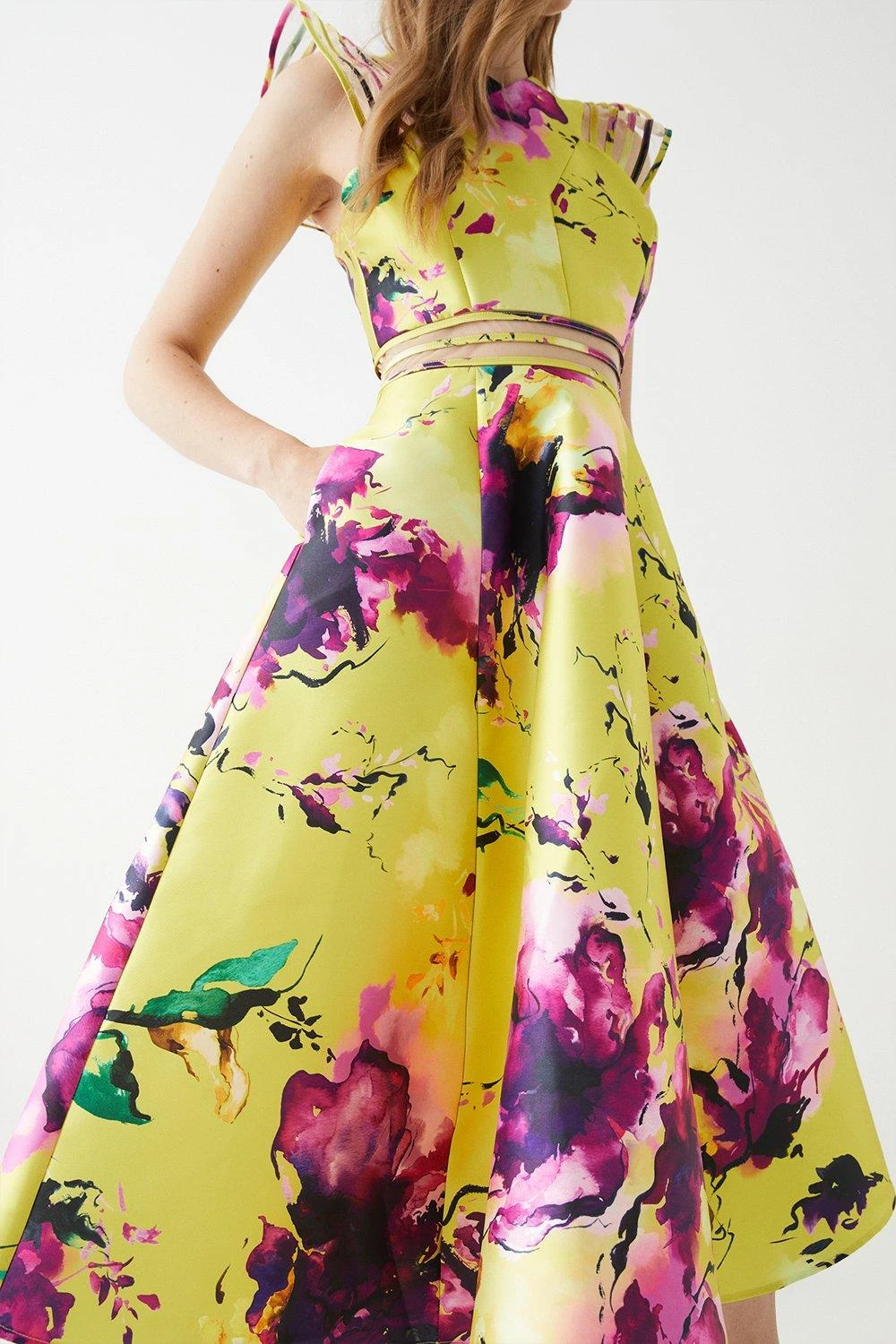 Coast Mesh Insert Frill Shoulder Twill Midi Dress 6 Coast Mesh Insert Frill Shoulder Twill Midi Dress - Image 4